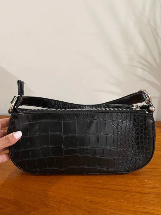 Urban Outfitters Black Vegan Leather Croc Mini Shoulder Bag Small Purse - Picture 4 of 9